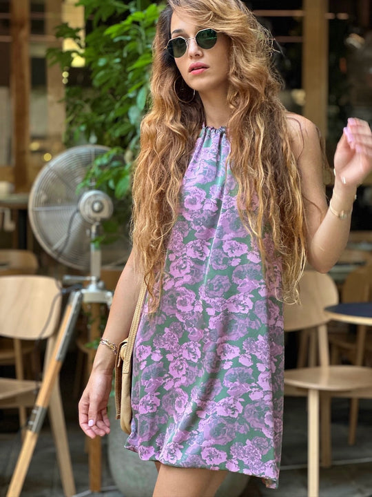 שמלת אליס - מוקה ורוד (צד שני זה ירוק ורוד 70s)